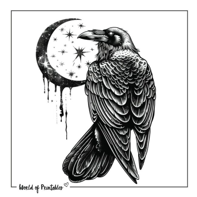 Moon and Raven Tattoo Designs