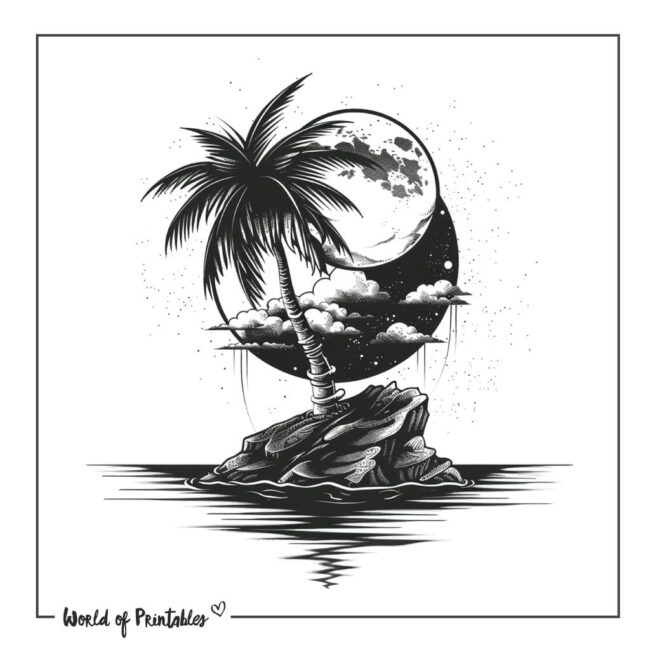 Palm Tree and Moon Beach Tattoo Designs