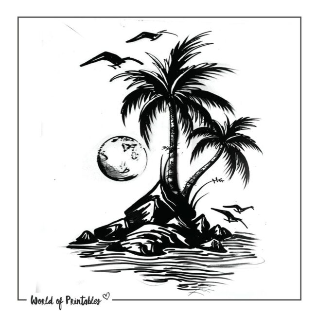 Palm Trees and Moon Beach Tattoo Designs