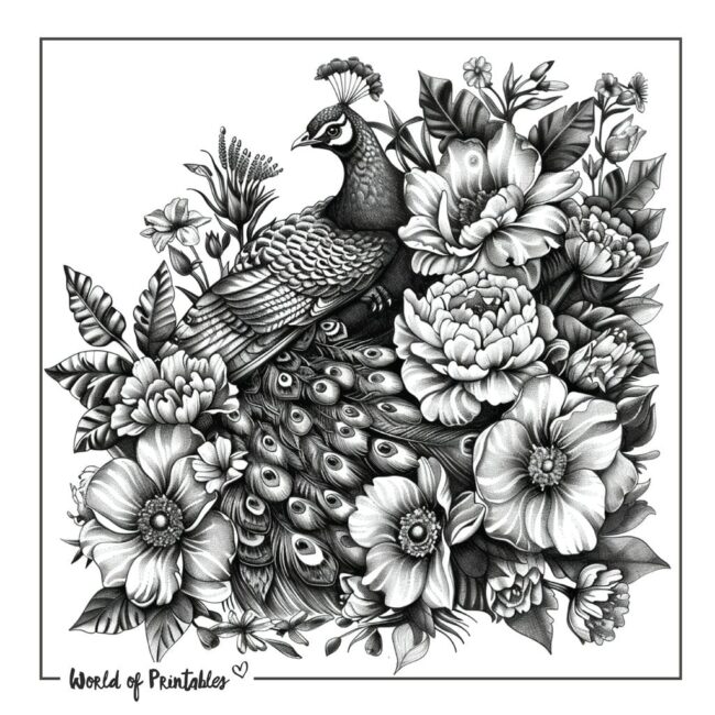 Peacock and Flowers Tattoo Designs