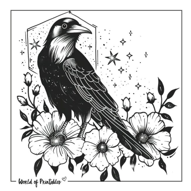 Raven Tattoo Designs Floral