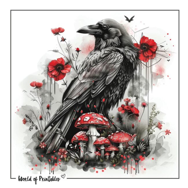 Raven Tattoo Designs with Flowers