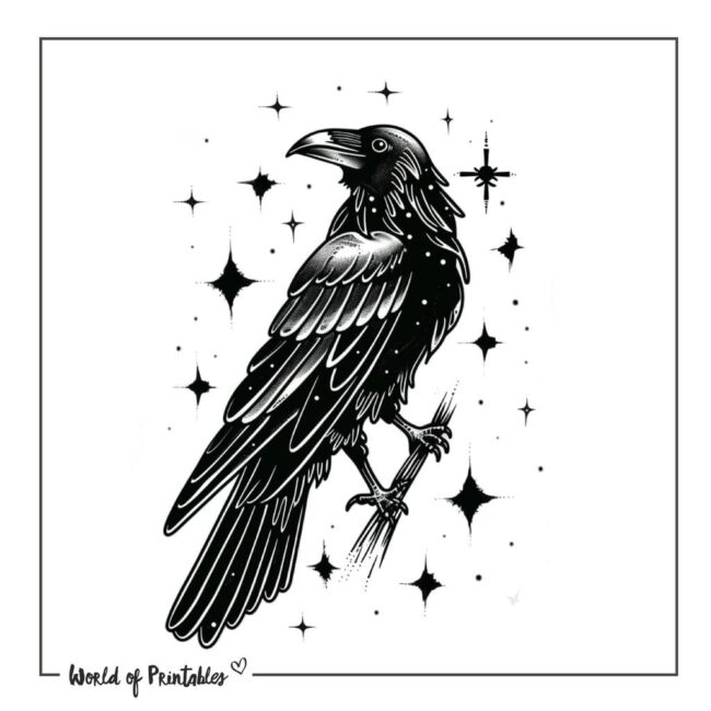 Raven with Stars Tattoo Designs