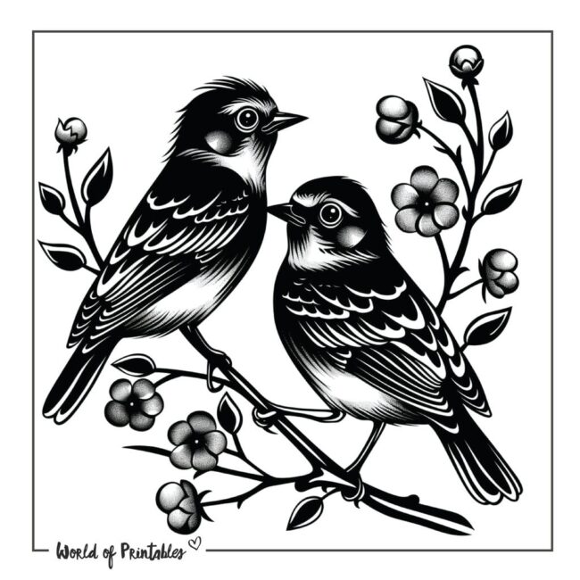 Robins with Flowers Tattoo Designs