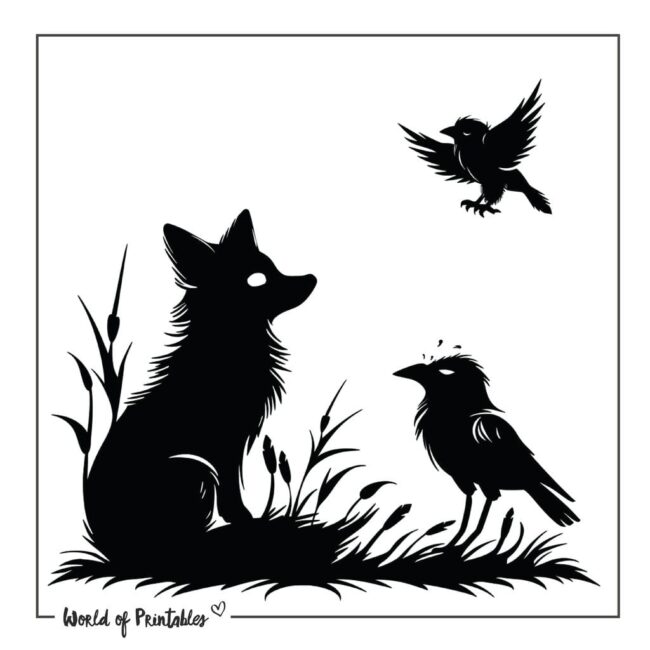 Silhouette Fox and Crow Tattoo Designs