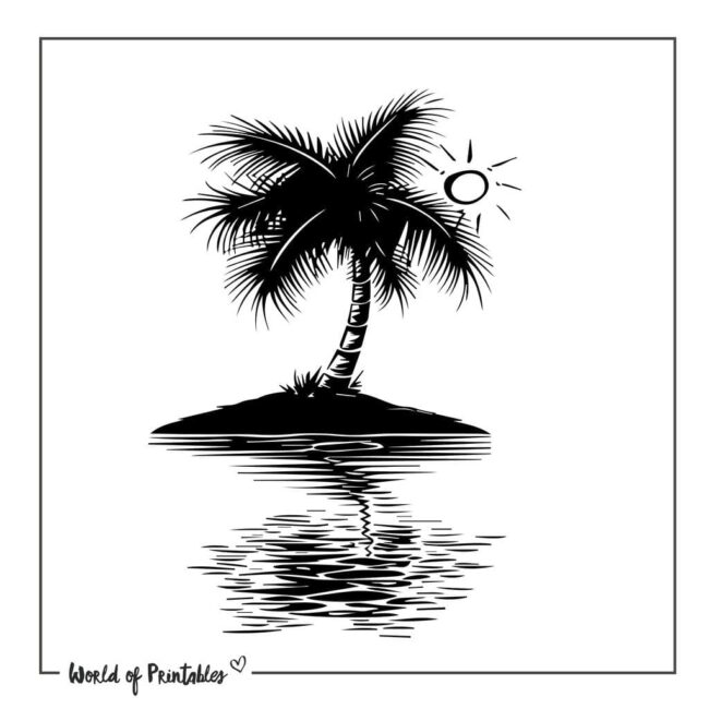 Silhouette Palm Tree Beach Tattoo Designs