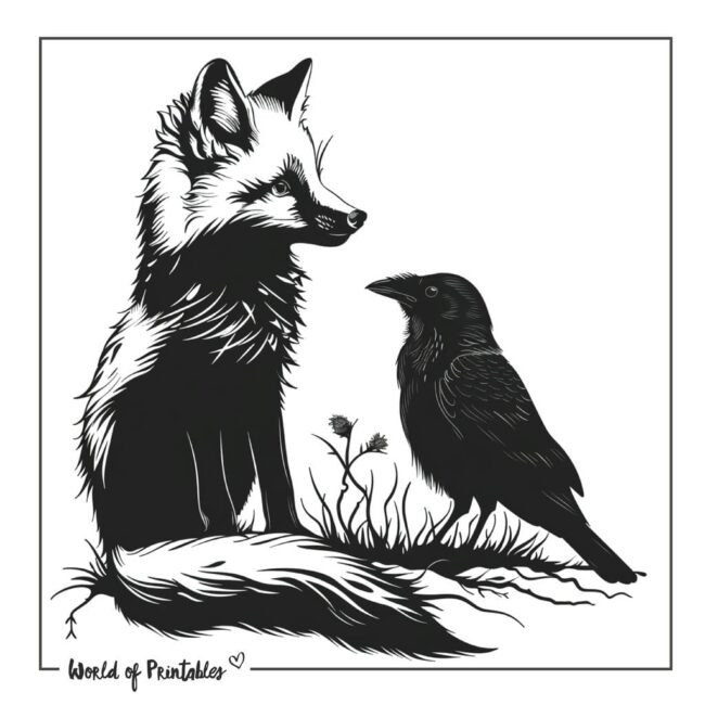 Simple Fox and Crow Tattoo