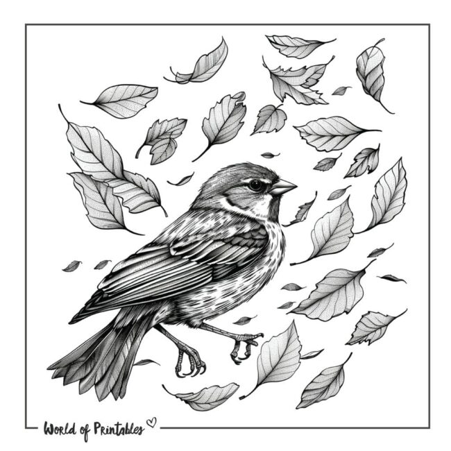 Sparrow Bird and Leaves Tattoo Design