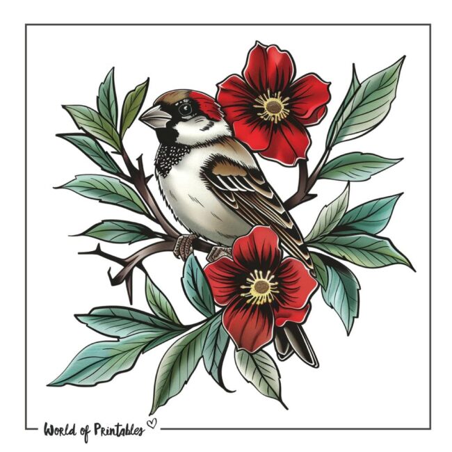 Sparrow Floral Tattoo Designs