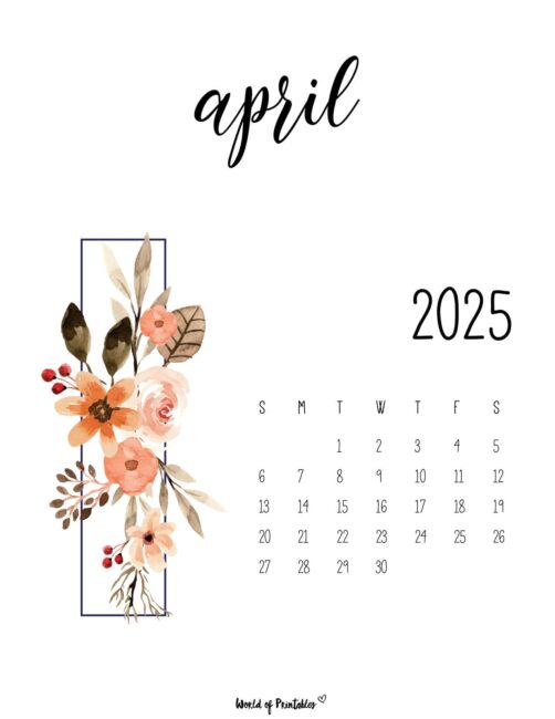 April 2025 Calendar With Elegant Floral Bouquet and Stylish Font