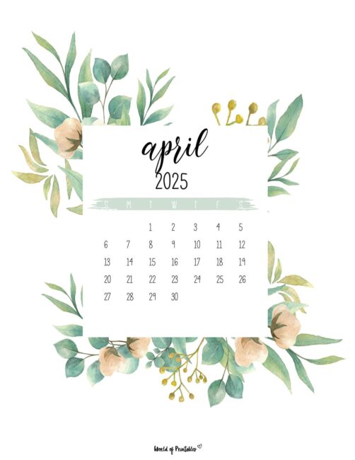 April 2025 Calendar With Floral Border and Elegant Script Font