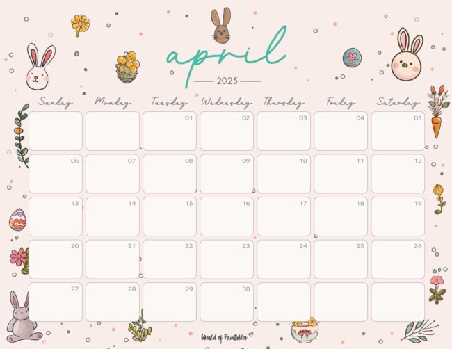 April 2025 Calendar With Hand-Drawn Winter Elements and Soft Pastel Colors
