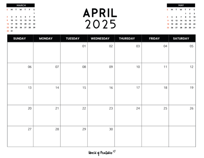 April 2025 Calendar With Mini Calendar Previews