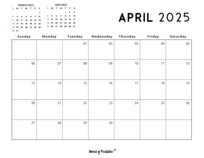 April 2025 Calendar With Mini Calendars