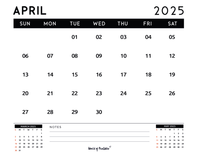 April 2025 Calendar With Small Calendar Preview for Following Month