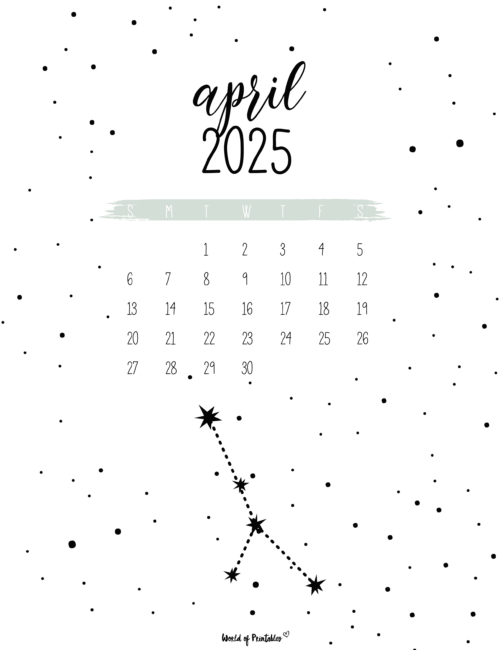 April 2025 Calendar With Starry Night Design and Elegant Script