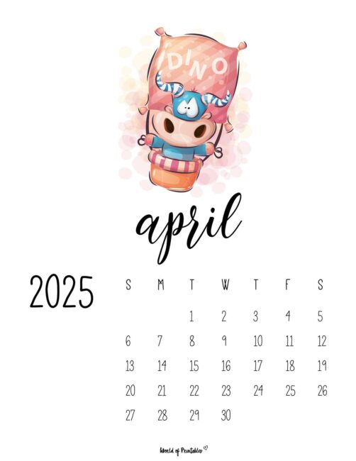 April 2025 Calendar With a Cute Bull in a Hot Air Balloon