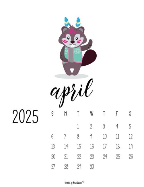 April 2025 Calendar With a Cute Racoon