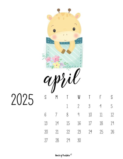 April 2025 Calendar With a Cute and Cozy Animal and Floral Design