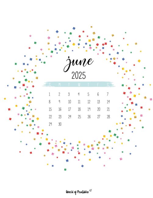 Colorful June 2025 Calendar With Confetti and Elegant Script Font