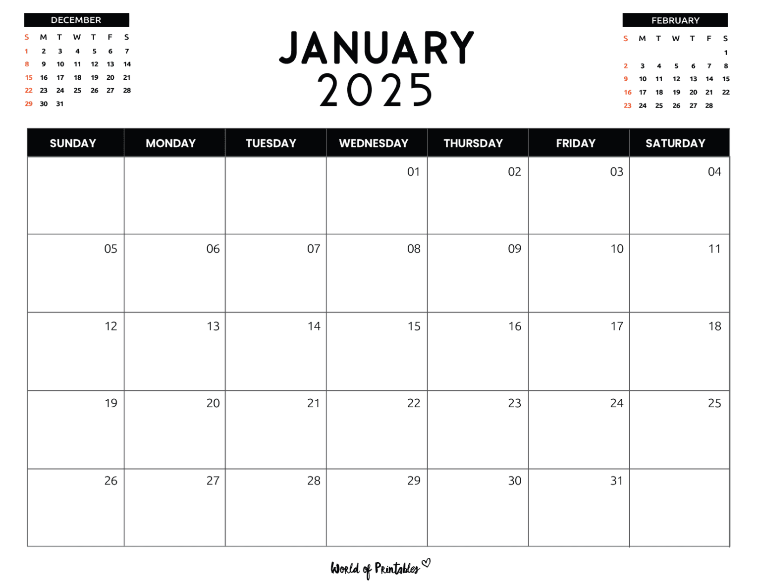 January 2025 Calendars Free Printables World of Printables