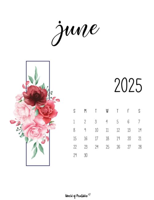 June 2025 Calendar With Elegant Floral Bouquet and Stylish Font
