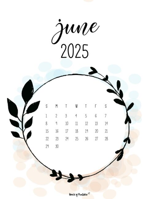 June 2025 Calendar With Heart Decorations and Colorful Background