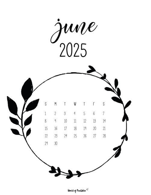 June 2025 Calendar With Heart Decorations and Elegant Script Font