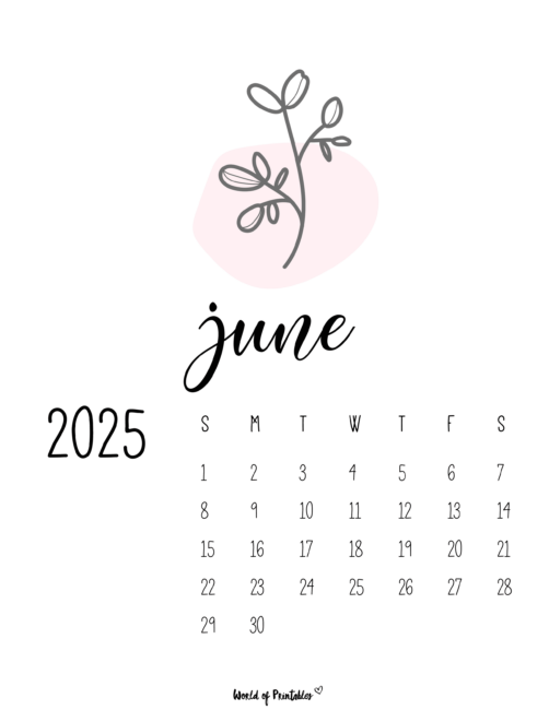 June 2025 Calendar With Minimalist Floral Design and Modern Typography