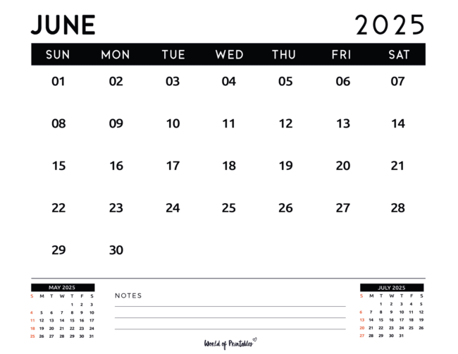 June 2025 Calendar With Small Calendar Preview for Following Month