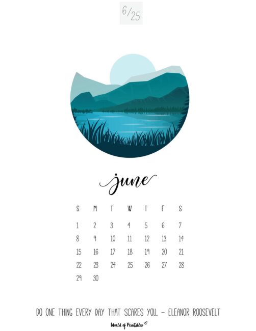 Landscape Illustration June Calendar With Motivational Quote and Minimalist Design