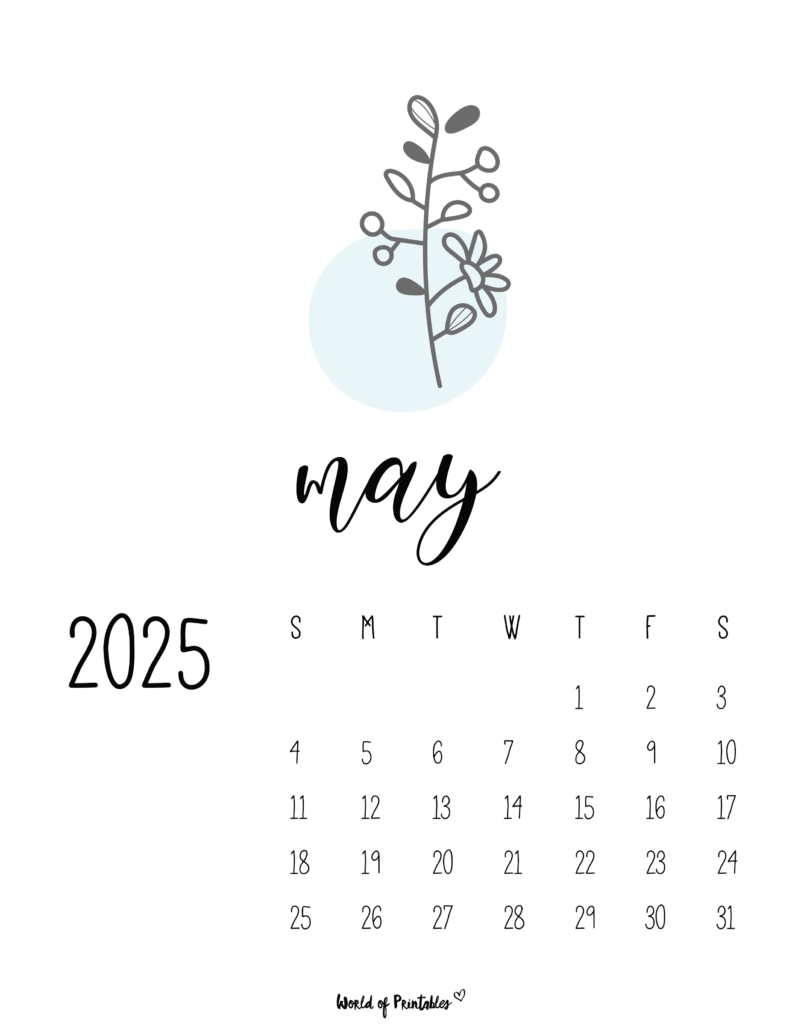 May 2025 Calendar With Minimalist Floral Design and Modern Typography