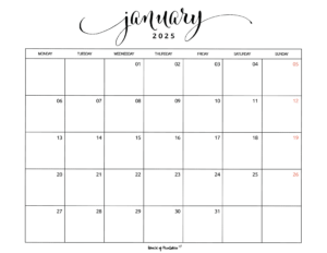 January 2025 Calendars - Free Printables - World of Printables