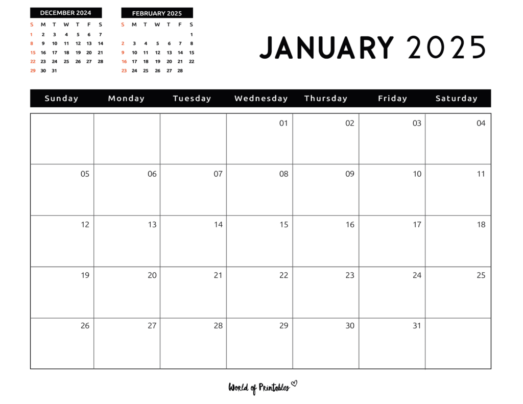 January 2025 Calendars Free Printables World of Printables