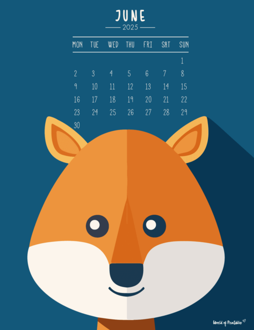 Playful June 2025 Calendar With a Cute Bear Illustration on a Dark Blue Background - Monday Start