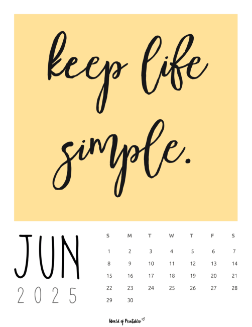 Quote With June 2025 Calendar on Yellow Background