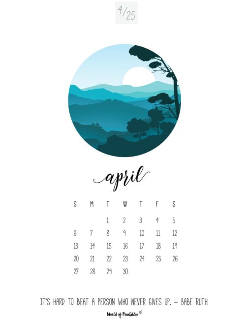 Scenic Landscape April Calendar With Motivational Quote and Minimalist Design