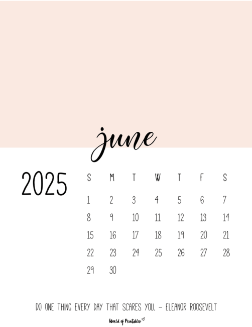 Simple June 2025 Calendar With Motivational Quote and Pink Background