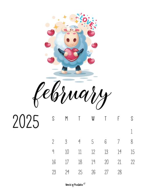 february 2025 calendar with a cute illustration