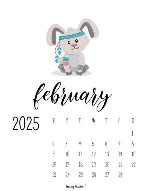 february 2025 calendar with a cute rabbit