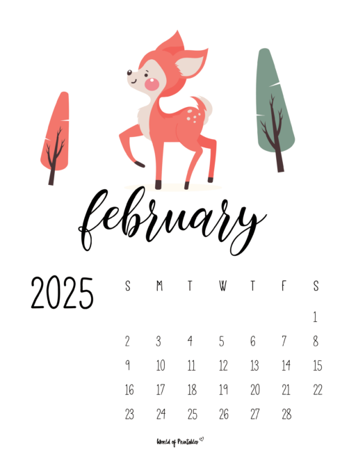 february 2025 calendar with a cute reindeer illustration
