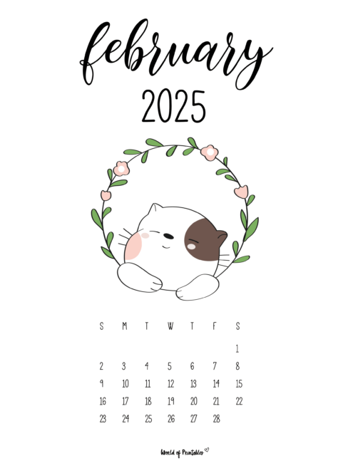 february 2025 calendar with cute bunny and floral wreath design
