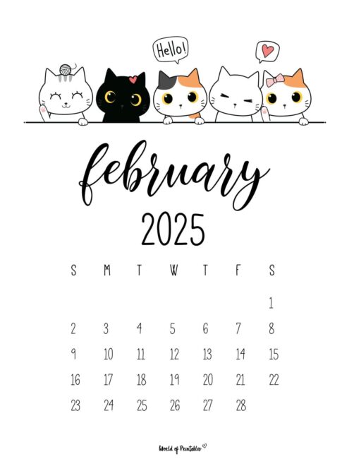 february 2025 calendar with cute cats and playful design