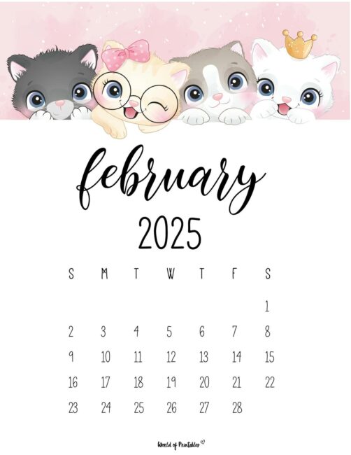 february 2025 calendar with cute cats and playful design elements