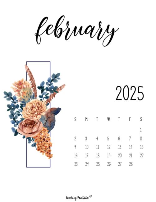 february 2025 calendar with elegant floral bouquet and stylish font