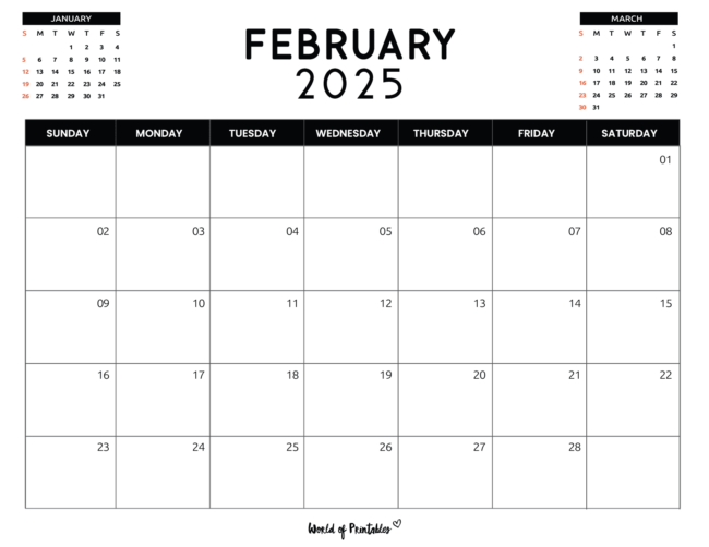 february 2025 calendar with mini calendar previews
