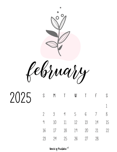 february 2025 calendar with minimalist floral design and modern typography