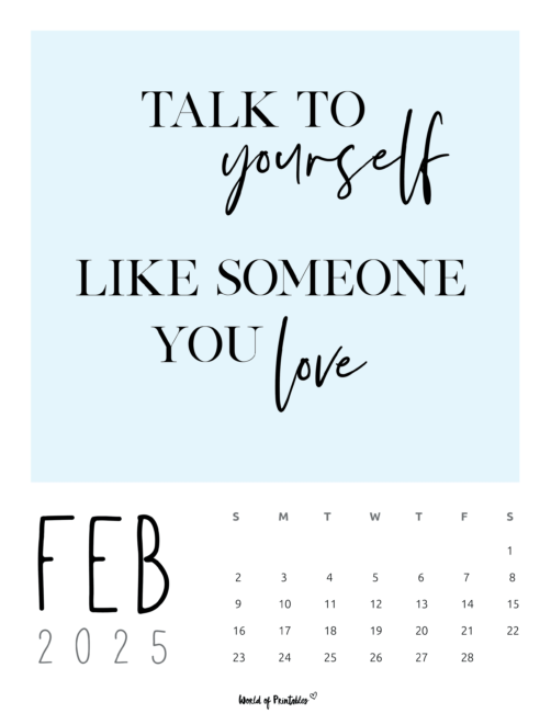 motivational quote with february 2025 calendar on pink background