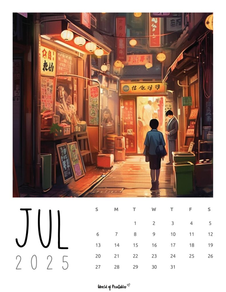 July 2025 Calendar With Anime Illustration