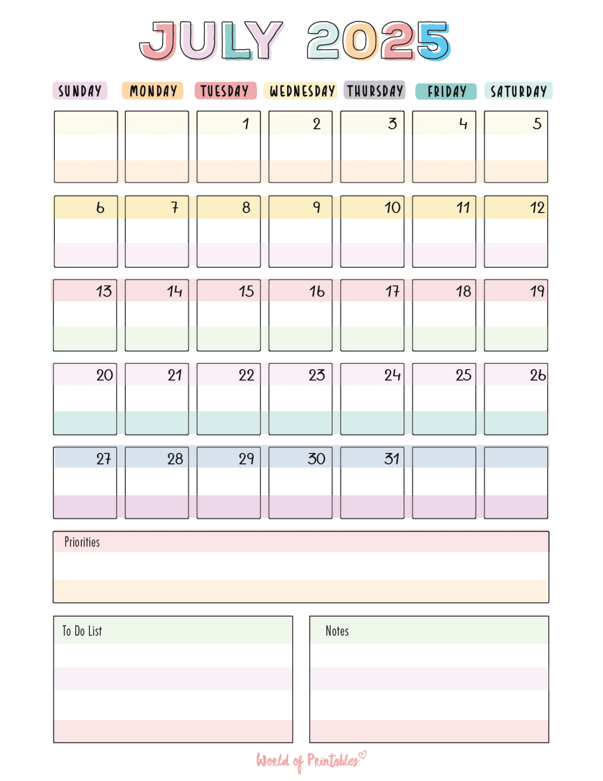 Free Printable July 2025 Calendars | 100+ Best - World of Printables